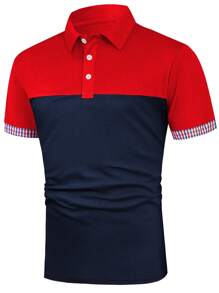 Manfinity Mode 男士撞色條紋飾邊POLO衫 - 藏蓝色 - 查看 3