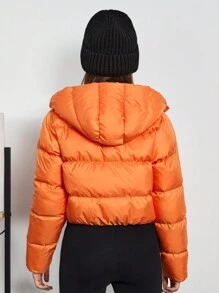 RueChic Teen Girl Zip Up Hooded Puffer Coat - Orange - View 2