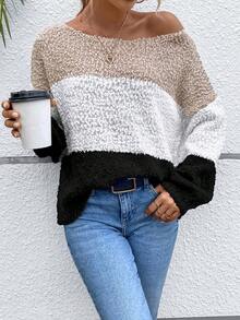 SHEIN Clasi Color Block Drop Shoulder Sweater - Multicolor - View 4