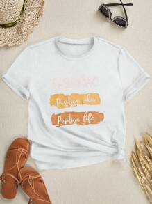 SHEIN LUNE Letter Graphic Tee - White - View 1