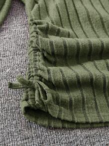 SHEIN Tween Girl Áo thun cổ tròn cổ tròn dài tay có nếp gấp bên hông - màu xanh lá - Xem 3