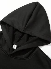 Manfinity 1件寬鬆男士人物印花帽衫,附有袋袋 - 黑色 - 查看 4