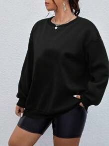 Flirla Plus Slogan Graphic Drop Shoulder Sweatshirt - Black - View 4