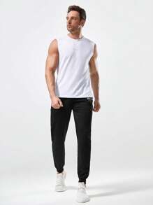 Manfinity Sport Corelite Boyfriend Style Men Reflective Letter And Single Striped Print Sports Tank Top - White - View 3