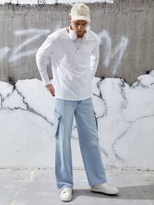 Manfinity EMRG Men Flap Pocket Side Cargo Jeans - Light Wash - View 5