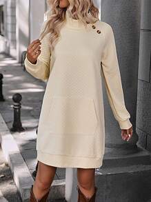 SHEIN LUNE Túi kangaroo Tay Raglan Đầm - Màu be - Xem 6