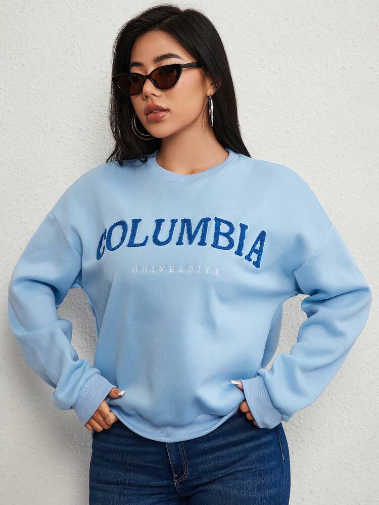 SHEIN Unity Sudadera con estampado de letra con forro térmico - Azul - Ver 3