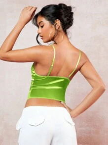 SHEIN BAE 蕾絲拼接緊身吊帶 - 綠色 - 查看 2