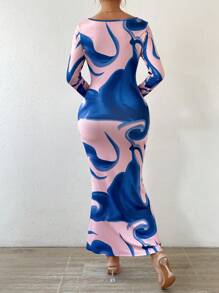 SHEIN VCAY Allover Print Mermaid Hem Dress - Multicolor - View 5