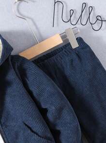 SHEIN Young Boy Letter Patched Detail Teddy Lined Hooded Jacket & Pants Without Tee