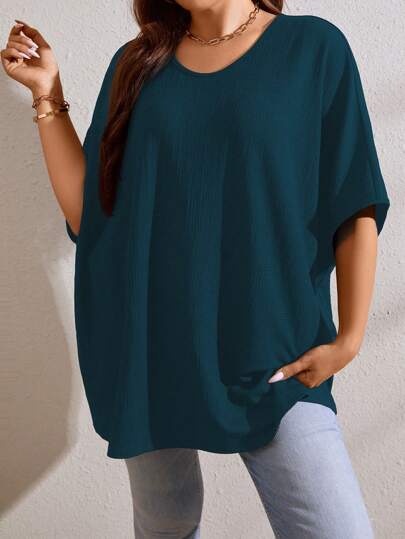 SHEIN LUNE Plus Solid Batwing Sleeve Tee