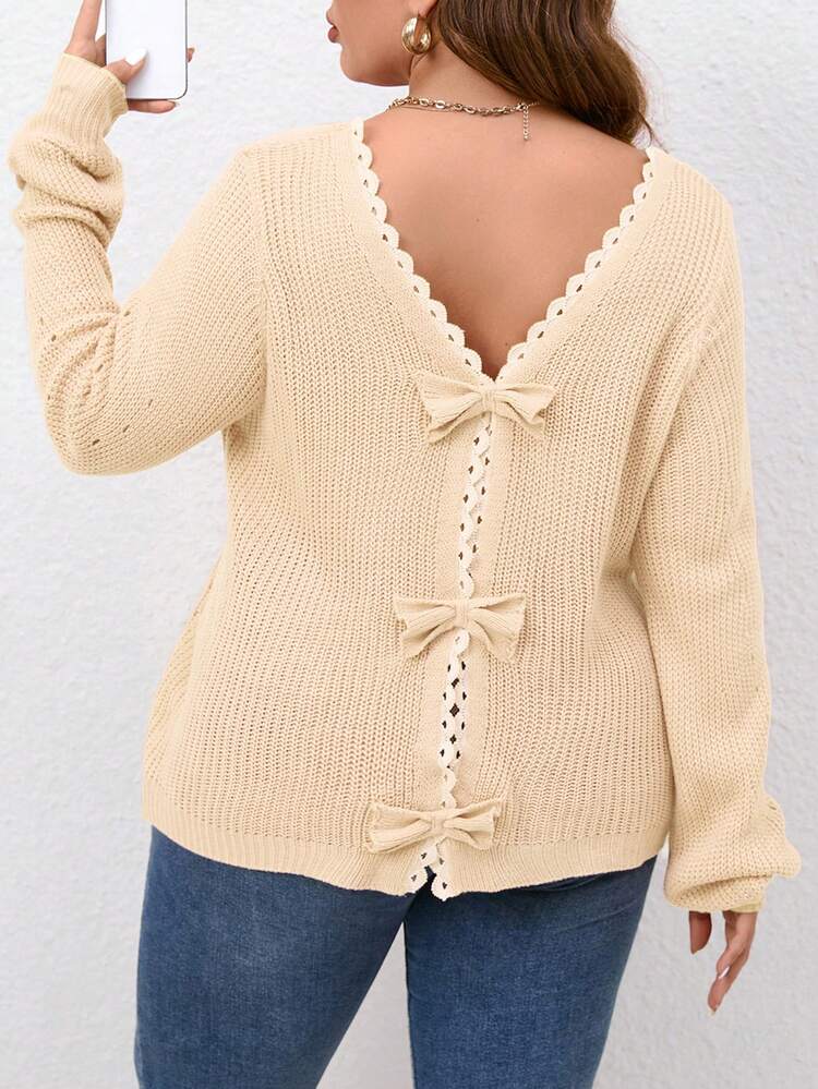 Plus Eyelet Detail Ribbed Knit Sweater