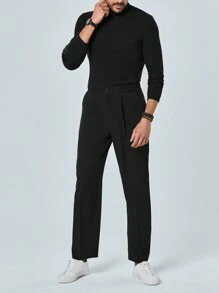 RueChic Men Solid Turtleneck Ribbed Knit Sweater - Black - View 5