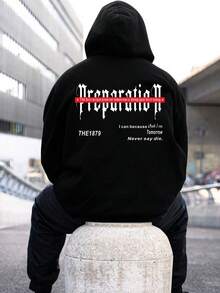 Manfinity EMRG Nam Lỏng lẻo phù hợp Lá thư In Hoodie Với Túi kangaroo - màu đen - Xem 2