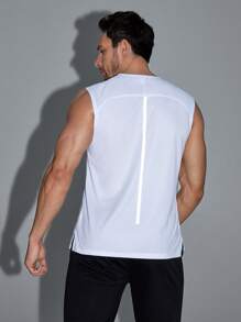 Manfinity Sport Corelite Boyfriend Style Men Reflective Letter And Single Striped Print Sports Tank Top - White - View 2