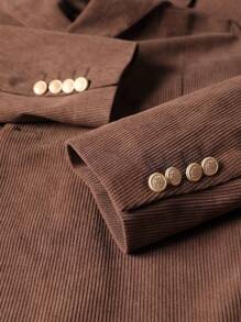 Manfinity Mode Men 1pc Peak Lapel Single Button Cord Blazer - Coffee Brown - View 3
