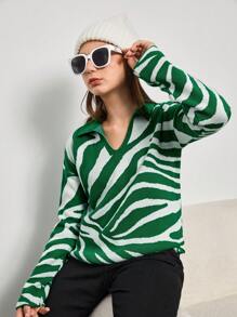 RueChic Ragazza Adolescente Maglione a righe zebra spalle cadenti
