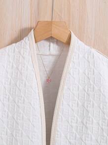 SHEIN Tween Girl Contrast Binding Dual Pocket Open Front Coat - White - View 3