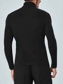 RueChic Men Solid Turtleneck Ribbed Knit Sweater - Black - View 2