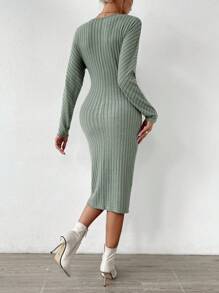 Chiquease Kleid mit Twist vorne, Schlitz, Twist vorne, Drop Shoulder Schlitz - Grün - Übersicht 4