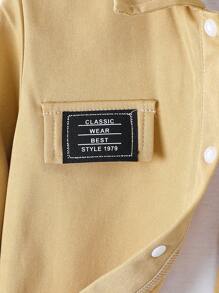 Baby Boy Letter Patched Flap Detail Shirt & Pants Without Tee - Khaki - View 6