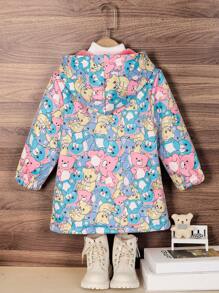 SHEIN 女小童1入組小熊印花毛絨內襯連帽外套