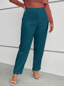 SHEIN Clasi Hơn Chất rắn Cao eo Quần tây - Màu xanh ngọc - Xem 4