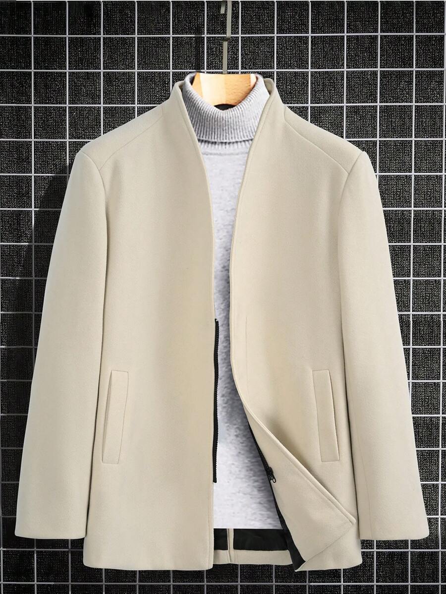 Manfinity Homme Men Solid Open Front Overcoat - Khaki - View 1