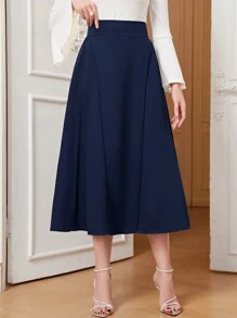 Modelyn Women's Solid Color Elegant A-Line Skirt For Commuting