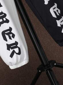 Tween Boy Two Tone Letter Graphic Hooded Jacket & Sweatpants Without Tee - Multicolor - View 5