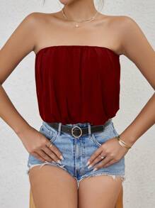 Chiquease 纯色管状紧身衣 - 酒紅色 - 查看 3