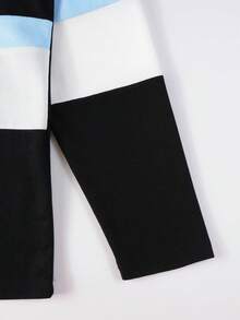 Manfinity Men Letter Patched Colorblock Drop Shoulder Oversize Polo Shirt - Black - View 3