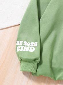 青少年女孩字母和花卉圖案落肩袖連帽衫