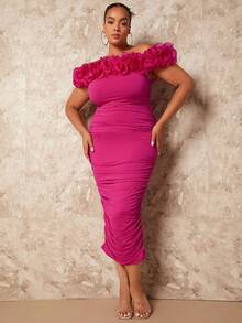 SHEIN BAE Giáng sinh Hơn Off Shoulder Xù Váy bodycon - Hồng - Xem 6