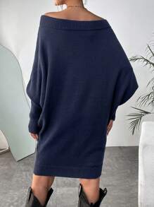 SHEIN LUNE Off Shoulder Batwing Sleeve Sweater Dress - Royal Blue - View 2