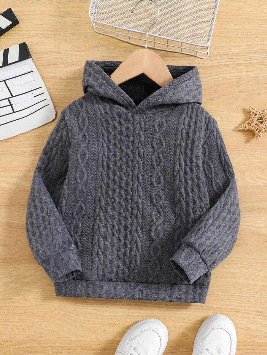 SHEIN Young Boy Solid Hoodie - Grey - View 1