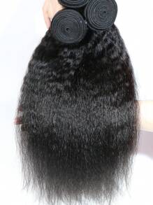 3pcs Yaki Straight Bundles Human Hair 100% Unprocessed Virgin Human Hair Kinky Straight Wave 3 Bundles Hair Extensions for Women Natural Black Color