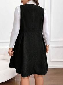 SHEIN Franclia 大碼前紐扣燈芯絨背帶洋裝無毛衣 - 黑色 - 查看 2