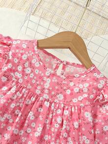 SHEIN Cô Gái Trẻ In hoa Ditsy Viền Ruffle tay áo lá sen Đầm - Nhiều màu - Xem 6