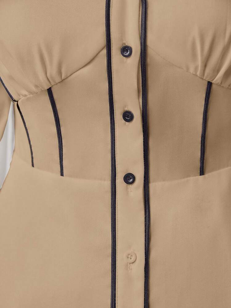 Contrast Binding Button Detail Shirt Dress