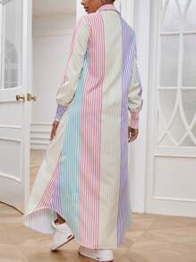 SHEIN Unity Vestido camisero con estampado de rayas con botón delantero - Multicolor - Ver 2