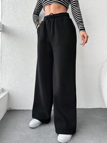 EURMUSE Drawstring Waist Slant Pocket Sweatpants - Black - View 4
