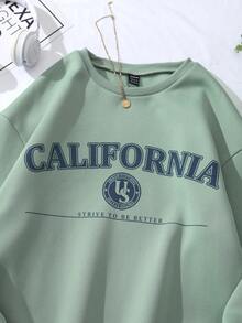 SHEIN Qutie Letter Graphic Drop Shoulder Thermal Lined Sweatshirt - Green - View 5