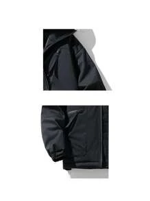 Men Zip Up Hooded Padded Coat - Black - View 3