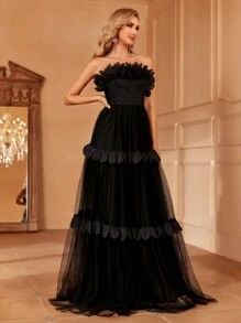 女士晚宴禮服裙（重工款） - 黑色 - 查看 6