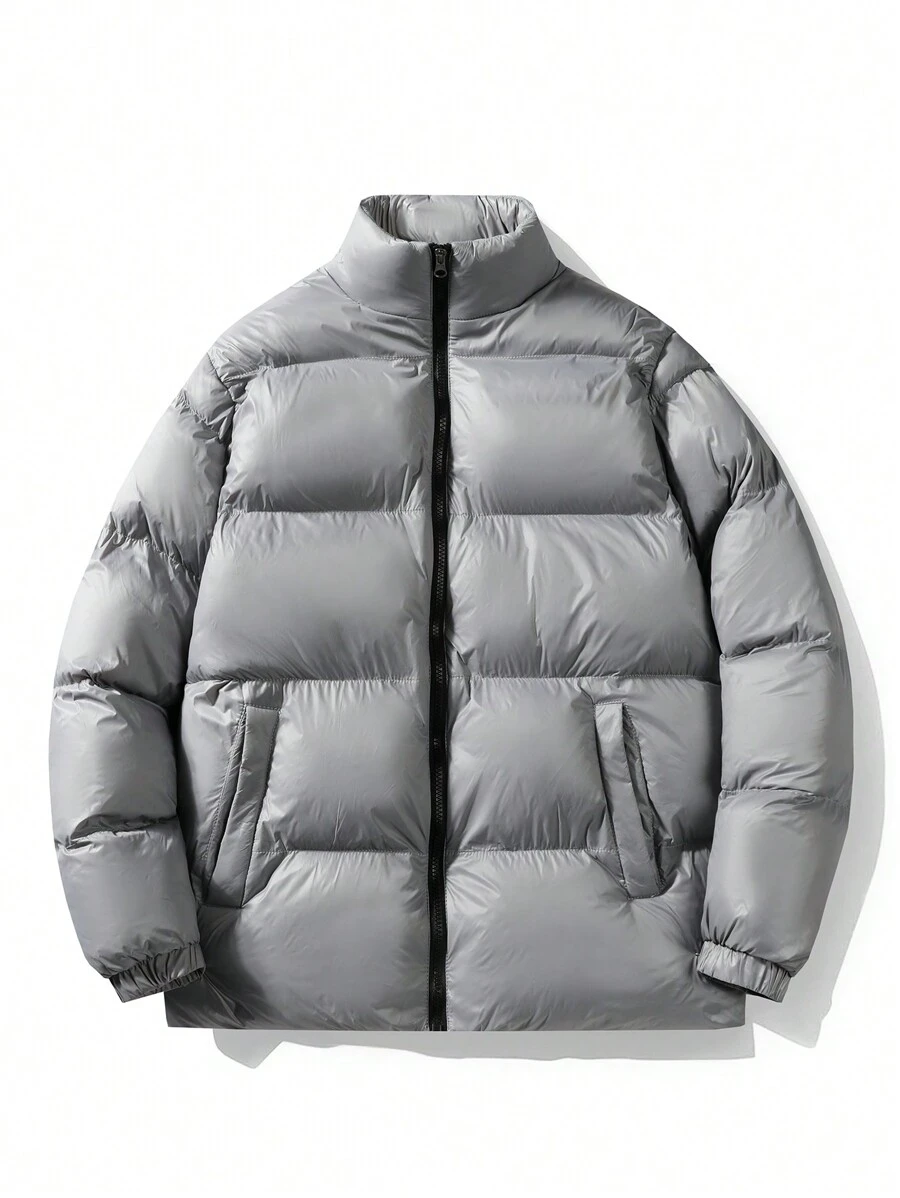 Manfinity Hypemode 超大款男士斜口袋夹棉大衣 - 灰色 - 查看 1