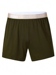Men Letter Graphic Tape Waist Boxer Brief - Army Green - View 1