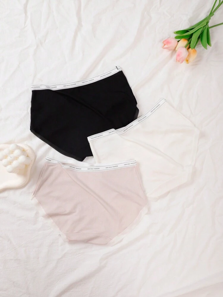 Teen Girl 3pcs Lace Trim Ribbed Knit Contrast Lace Brief