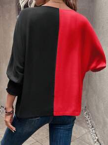 SHEIN Clasi 雙色蝙蝠袖襯衫 - 紅色 - 查看 2