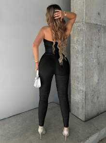 SHEIN SXY Leggings unicolor fruncido - Negro - Ver 6